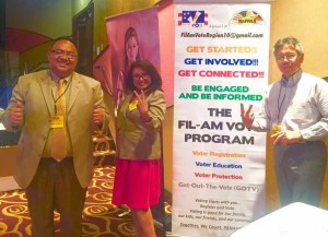 FilAmVote leaders Juanita Amor Jr. Myrna Farinas Reyes and Rom Sarno